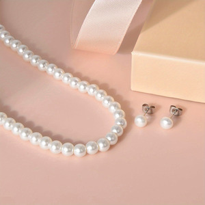 Conjuntos de joyería de moda para mujer, collar de perlas, pendientes de tuerca de acero inoxidable, regalo, joyería de fiesta nupcial - Product Image 2