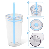 Herbruikbare, transparante plastic beker met rietje, BPA-vrij, 450ml, voor Boba, melkthee, fruitsap, en meer.