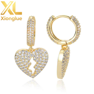 Hop <b>Real</b> Gold With Bling <b>Crystal</b> Zircon Rap Heartbreak Earrings Pendant for Women Men - Product Image 4