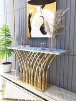 Console de luxe en or, 4 pièces, élégante avec ouverture, Table et miroir, meilleures ventes, CT009