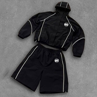 Conjunto Deportivo Retro con Logotipo Personalizado para Mujer, Chaqueta Corta con Capucha y Pantalones Cortos Anchos de 2 Piezas, Ropa Deportiva Urbana