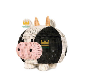 Panier de rangement en rotin en forme de vache, écologique, tissé à la main, décoration d'intérieur, design animalier, artisanat vietnamien - Product Image 1