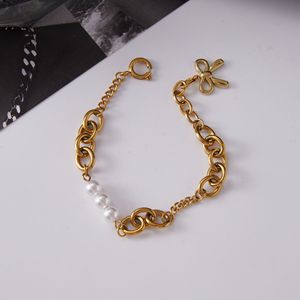 Pearl <b>Bow</b> Pendant Bracelet Gold Chain Women's Jewelry <b>Gift</b> Elegant Design Classic Style - Product Image 3