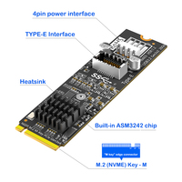 بطاقة توسعة M.2 NVMe Key-M إلى USB 3.2 من النوع E بسرعة 20 جيجابت في الثانية مع شريحة ASM3242 ومحول للوحة الأمامية USB-C مع مصدر طاقة SATA