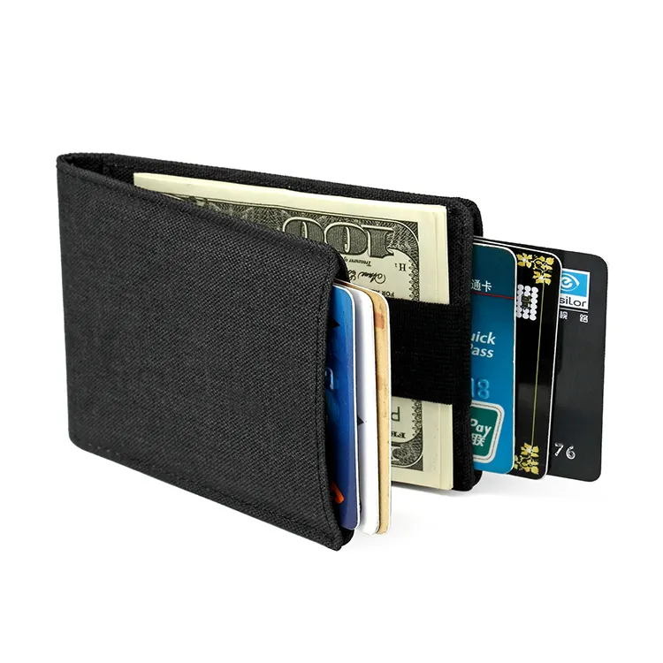 Il Design Chic Prezzo All'ingrosso Della Fabbrica Impermeabile Denim Tessuto con Finiture In Pelle Mens bifold Portafoglio