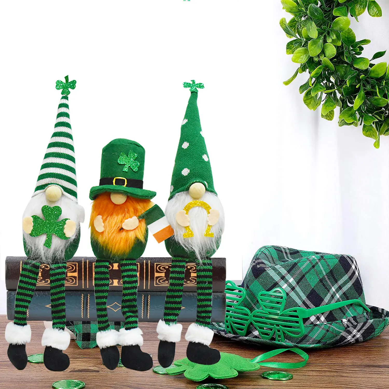 Custom other parties decorated green shamrock to plush midget Irish festival gnome