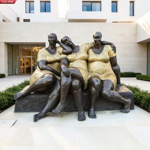 YOUFINE Scultura in Bronzo Fuso di Tre Donne Formose Sedute, Statua Femminile di Gruppo per Ingressi di Edifici - Product Image 1