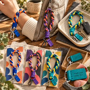 Porte-clés personnalisés en nylon tressé avec étiquette en cuir et mousqueton OEM ODM - Product Image 2