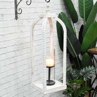 Luckywind — bougie bougie en bois de lavage blanc, Style grande ferme de grande taille, décor de maison, lanterne avec cylindre en verre amovible, château