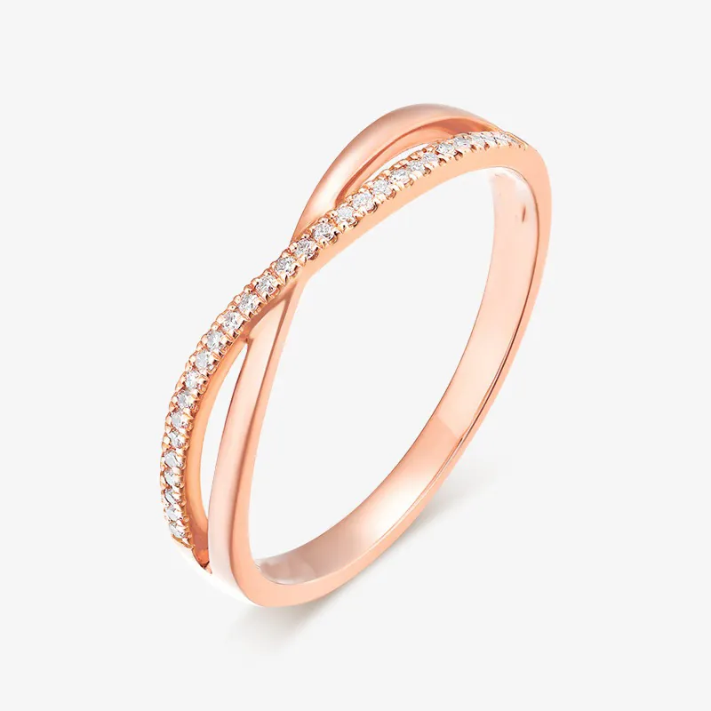 Verweven 18K Goud Diamanten Ring Rose Goud Vrouwen Au750 Mode Rij Diamanten Ingelegd Ring