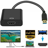 Câble adaptateur USB 3.0 vers HDMI noir, mâle vers femelle, vidéo 1080P HD, convertisseur adaptateur PC pour TV HDTV avec audio