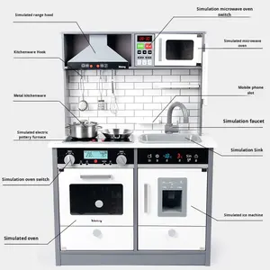 Ensemble de jouets de <span class=keywords><strong>cuisine</strong></span> en bois interactifs <span class=keywords><strong>avec</strong></span> effets lumineux sonores réalistes et réfrigérateur pour enfants - Product Image 5