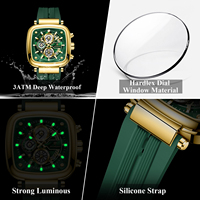 Montre de luxe pour homme Poedagar 849, lumineuse, étanche, boîtier carré, chronographe, sport, quartz, bracelet en silicone, directement de l'usine