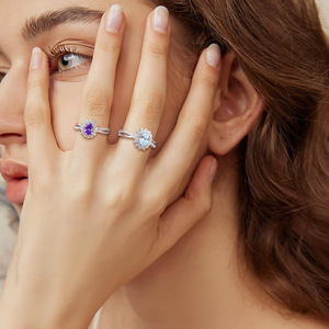 Anillo de Plata de Ley 925 Sólida con Amatista de Corte Ovalado de 1.1CT, Halo de Circonitas Cúbicas 5A y Banda Trenzada, Joyería de Piedras Preciosas para Boda y Compromiso - Product Image 5