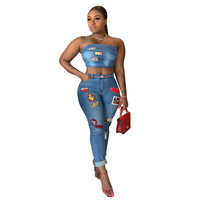 Ensemble de jeans en denim patchwork sexy pour femmes européennes et américaines, nouvelle arrivée été