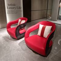 Fauteuil d'appoint de luxe en cuir rembourré, pivotant et rotatif, en forme de C, design créatif, pour salon, club, villa, mobilier de salon