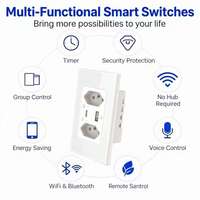 Interrupteur mural intelligent Eboy 10A à double pôle avec écran tactile, 1 port USB Type-C, compatible WiFi, contrôle via Alexa et Google App, Smart Life, IP20