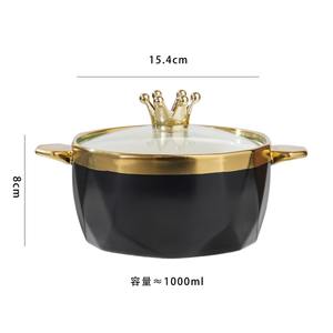 <span class=keywords><strong>Bol</strong></span> à Soupe en Céramique de Luxe Vert Jade avec Bordure Dorée, <span class=keywords><strong>Bol</strong></span> à Soupe Double Anse Créatif et Personnalisé avec Couvercle - Product Image 6