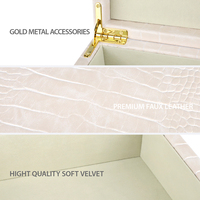 Boîtes décoratives carrées en cuir effet croco blanc crème, lot de 2, boîtes de rangement imbriquées pour la décoration et le rangement à la maison