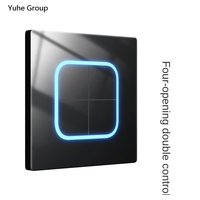 Interrupteur mural 2 gangs 2 voies 10A, type 86, avec bouton de réinitialisation, éclairage LED, verre trempé, écran tactile 4 broches, panneau durable, IP20, 250V