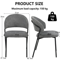 Chaise de salle à manger moderne rembourrée en tissu gris avec dossier incurvé et pieds en métal, assise ergonomique pour cuisine et restaurant (vente en gros)