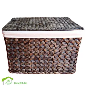 Wholesale Cotton Linen Fabric Basket Water Hyacinth Zigzag Storage Trunk Box Espresso Color Manufacturer From Vietnam