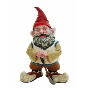 Resin 14in H Greg the Golfer Dwarf Gnome Displays Statue Holding a Golf