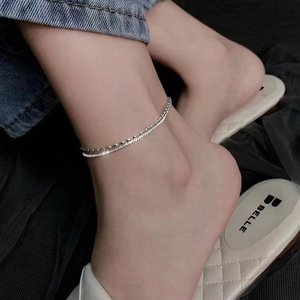 สร้อยข้อเท้ารูปดาวข้าวสองชั้นสีเงิน925สำหรับผู้หญิงสร้อยข้อมือเงินสเตอร์ลิงแบบเรียบง่ายออกแบบเครื่องประดับ - Product Image 1