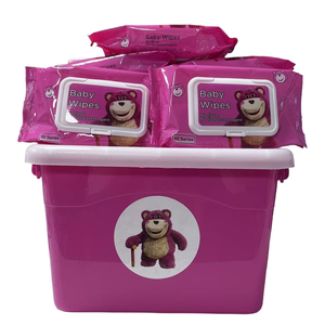 Lingettes humides pour enfants extra douces, écologiques, non tissées, au design ours fraise, pures pour l'eau, nettoyage des mains et du visage, boîte de rangement de 10 paquets - Product Image 2