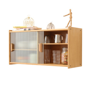 Solid Wood Tabletop Sideboard <b>Cabinet</b> With Glass Doors Kitchen Storage Organizer For Dishes Tea Cups Multi Function - Product Image 5