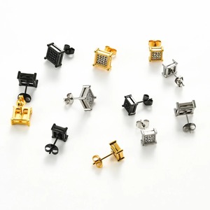 1 paire de boucles d'oreilles carrées en acier inoxydable pour femmes et hommes, boucles d'oreilles de mariage en cristal cubique brillant - Product Image 5