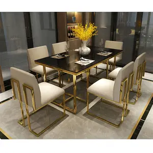 Restoran mobilya Metal yemek odası takımı yemek masası seti mermer yemek masası 6 sandalye ev için