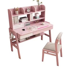 Silla de escritorio de estudio para niños de madera maciza de estilo Popular para estudiantes de escuela en casa, escritorio para niñas con combinación de estantería - Product Image 5