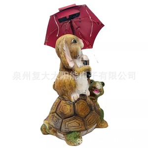 Statue de jardin solaire tortue et lapin avec lumières LED, résistante à l'eau, décoration extérieure autoportante à énergie solaire - Product Image 4