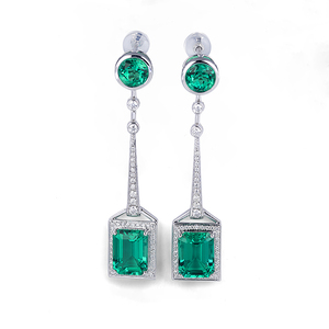 ต่างหูทองคำ Messi Jewelry รุ่น MSE-202 สำหรับผู้หญิง ทอง 14k ประดับมรกตแซมเบีย ต่างหูแบบยาว - Product Image 1