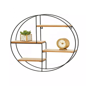 Rak Pengatur <span class=keywords><strong>Display</strong></span> Dudukan Dinding Logam Bundar 4 Rak untuk Menyimpan dan Memamerkan Koleksi Kecil Desain Rak Pajangan Kayu - Product Image 1