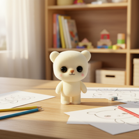 OEM PVC Eisbär-Spielzeug Beflockte Plastik-Kleintierfigur Flauschiges Arktisches Bärenmodell als Geschenk für Kinder