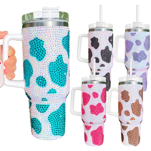 Coffee Mug Wholesale Bulk Cow Print Rhinestone Bling Tumbler Chocolate Milk <strong>Cowprint</strong> 40oz Tumbler Cow Print Tumbler - Product Image 3