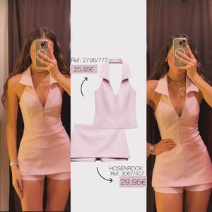 Vente en gros de nouvelle mode rose pour femmes veste à col suspendu avec <span class=keywords><strong>jupe</strong></span> et pantalon de tailleur combinaisons et combishorts - Product Image 2