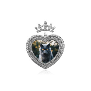 Custom Bling Iced Diamonds 5A Zircon <strong>Crown</strong> Heart Memory Photo <strong>Necklace</strong> Fashion <strong>Pendant</strong> <strong>Necklaces</strong> - Product Image 2