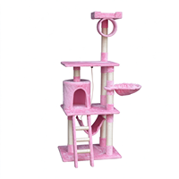 Pohon Kucing Pink Tinggi Multi Platform dengan Tiang Garukan, Kondominium Kucing, Terowongan, Hammock, Tangga, Mainan Interaktif, Menara Bermain Kucing Indoor