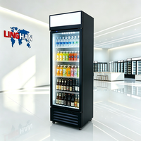 Réfrigérateur vertical commercial à porte vitrée, température unique, refroidissement par air, affichage LED, sans givre, pour boissons et bières, avec serrure de porte