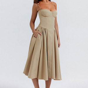 Vestido informal de <span class=keywords><strong>mujer</strong></span> de estilo europeo-americano, con elegancia francesa y estilo retro, vestido sin tirantes inspirado en la dopamina. - Product Image 2