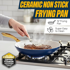 High Quality <b>Ceramic</b> Coated Non-Stick <b>Pots</b> Pans Gold Stainless Steel Handle 12-Piece Blue Aluminum Induction Cookware Set - Product Image 4