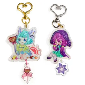 High quality cute double sided acrylic transparent keychain charm manufacturer wholesale custom key rings