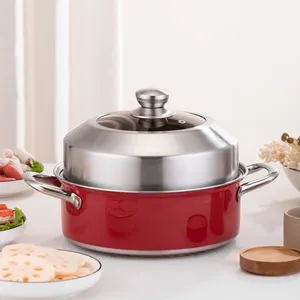 Red Hot Pot Thickened Stainless Steel All-In-One Induction Soup Pot Universal For Steam Soup And Stock