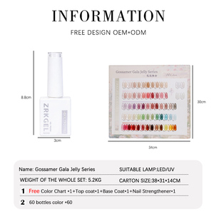 ZRKGEL OEM ODM Marca Privada 60 Colores Gelatina Moda <span class=keywords><strong>Semipermanente</strong></span> <span class=keywords><strong>Esmalte</strong></span> <span class=keywords><strong>de</strong></span> Gel UV Removible Set Suministro a Granel con Logotipo Personalizado - Product Image 6