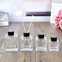 Bouteille diffuseur de parfum en verre carré transparent avec bâtonnets, couvercle doré, argenté ou noir, 50 ml, 100 ml, 150 ml, 200 ml, luxe