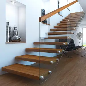室内简约现代设计金属不锈钢楼梯侧木质楼梯