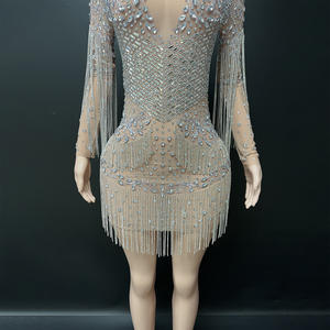 Novance Y5581 Vestidos de Fiesta Elegantes de Manga Larga con Pedrería Brillante y Borlas, Traje de Cantante - Product Image 5